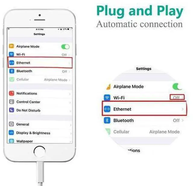Alt view image 4 of 7 - DIXSG Lightning to Ethernet Adapter RJ45 Wired LAN High Speed Network Connector Overseas Travel for iPhone iPad,RJ45 to Lightning to Ethernet Adapter For iPhone/iPad Ethernet Adapter Cable Connect the