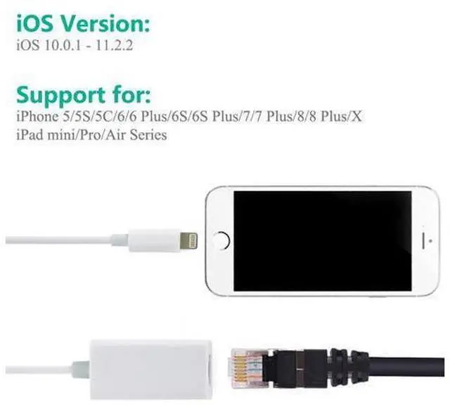 Alt view image 2 of 7 - DIXSG Lightning to Ethernet Adapter RJ45 Wired LAN High Speed Network Connector Overseas Travel for iPhone iPad,RJ45 to Lightning to Ethernet Adapter For iPhone/iPad Ethernet Adapter Cable Connect the