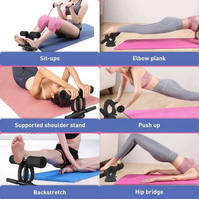 Alt view image 3 of 4 - SG SGODDE Sit Up Bar with Resistance Bands Sit Up Bar for Floor Sit-up Assistant Device with Knee Pads Portable Adjustable Self-Suction Abs Workout Equipment for Core Strength Muscle Training