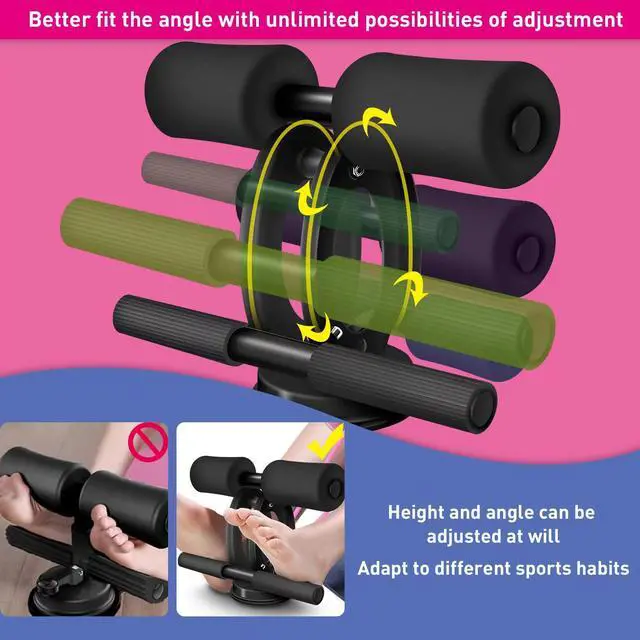 Alt view image 4 of 4 - SG SGODDE Sit Up Bar with Resistance Bands Sit Up Bar for Floor Sit-up Assistant Device with Knee Pads Portable Adjustable Self-Suction Abs Workout Equipment for Core Strength Muscle Training