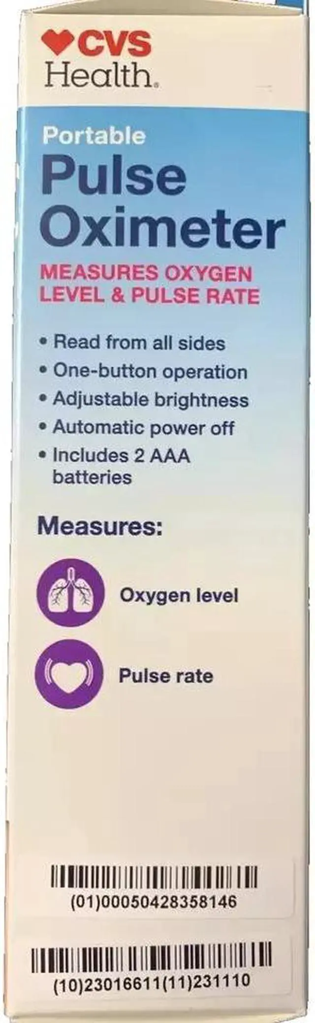 Alt view image 4 of 4 - CVS Health Portable Pulse Oximeter Measures Oxygen Level And Pulse Rate