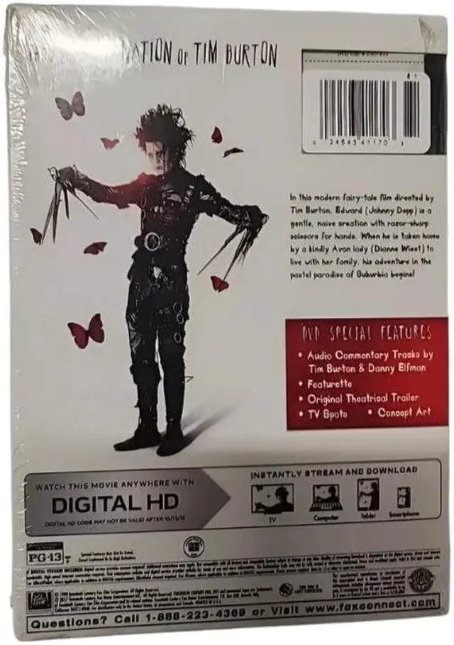 Alt view image 6 of 6 - 20th Century Fox Edward Scissorhands DVD 2017 Johnny Depp Tim Burton With Slipcover