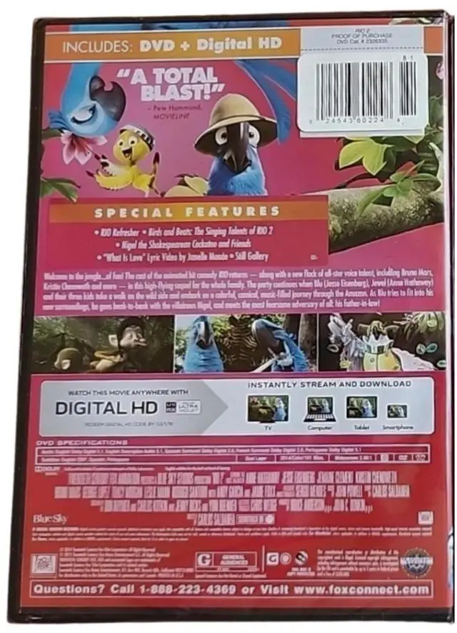 Alt view image 2 of 4 - Blue Sky Studios Rio 2 DVD + Digital HD | Family Animated Movie | Musical Adventure Comedy with Special Features