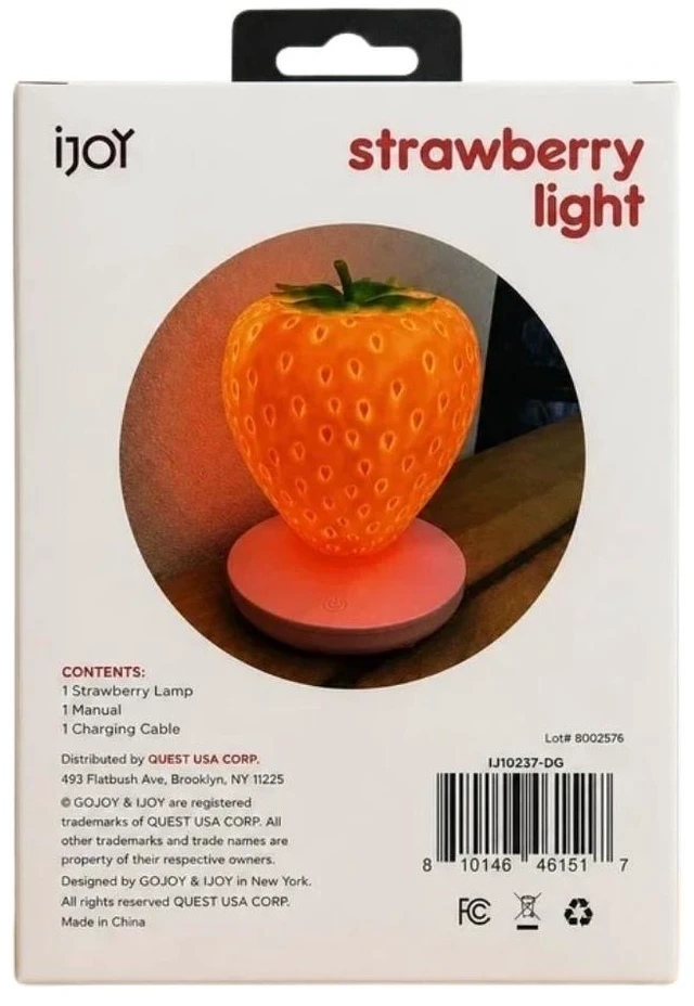 Alt view image 2 of 4 - iJOY Strawberry LED Night Light Rechargeable Touch Lamp 3 Modes Pink Bedroom Nursery Desk Decor Cute