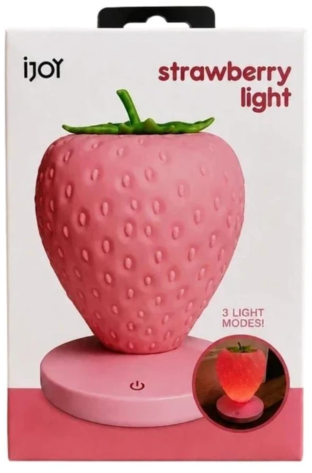 Main image of iJOY Strawberry LED Night Light Rechargeable Touch Lamp 3 Modes Pink Bedroom Nursery Desk Decor Cute