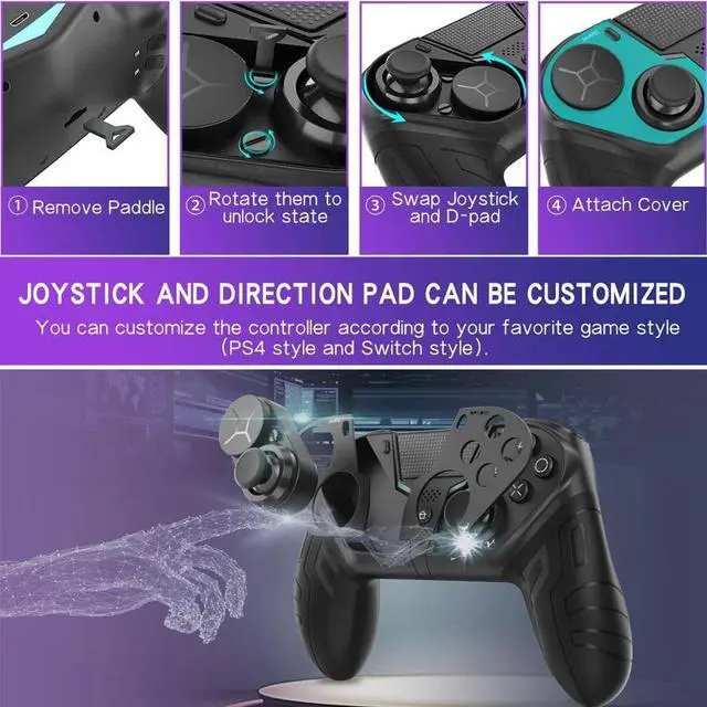 Alt view image 3 of 7 - WISDUM Wireless Game Gamepad For PS4 Elite/Slim/Pro Dualshock 4 Controller With Programmable Back Button Support Turbo