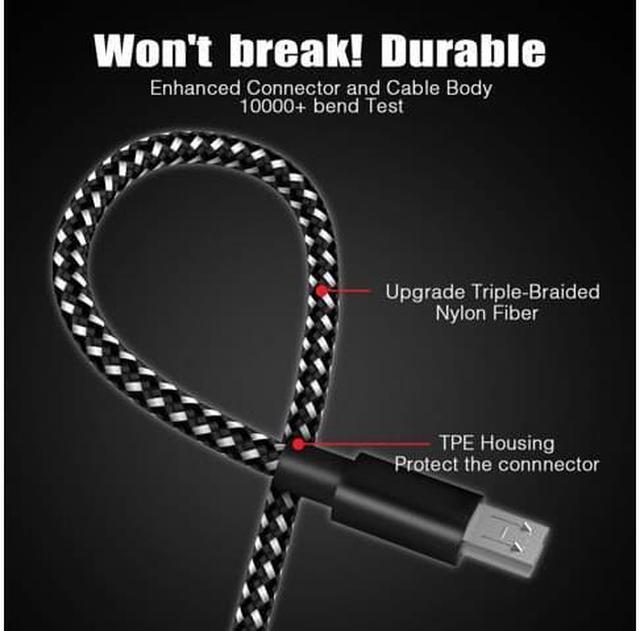 Alt view image 4 of 5 - WISDUM PS4 Controller Charger Charging Cable 10ft 2 Pack Nylon Braided Extra Long Micro USB 2.0 High Speed Data Sync Cord Compatible for Playstaion 4 PS4 Slim/Pro Xbox One S/X Controller Android Phone
