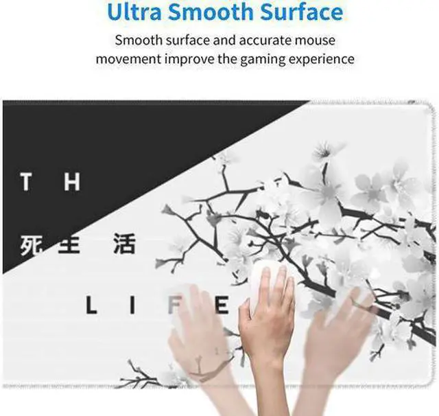 Alt view image 3 of 7 - WISDUM Black and White Cherry Blossom Gaming Mouse Pad XL Extended Large Mouse Mat Desk Pad Stitched Edges Mousepad Long Non-Slip Rubber Base Mice Pad 31.5 X 11.8 Inch