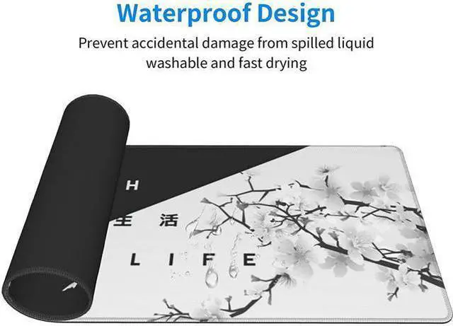 Alt view image 4 of 7 - WISDUM Black and White Cherry Blossom Gaming Mouse Pad XL Extended Large Mouse Mat Desk Pad Stitched Edges Mousepad Long Non-Slip Rubber Base Mice Pad 31.5 X 11.8 Inch