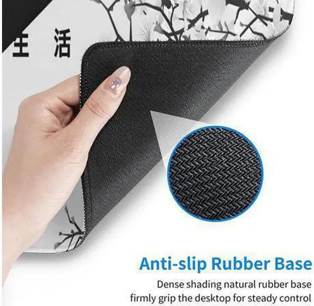 Alt view image 6 of 7 - WISDUM Black and White Cherry Blossom Gaming Mouse Pad XL Extended Large Mouse Mat Desk Pad Stitched Edges Mousepad Long Non-Slip Rubber Base Mice Pad 31.5 X 11.8 Inch
