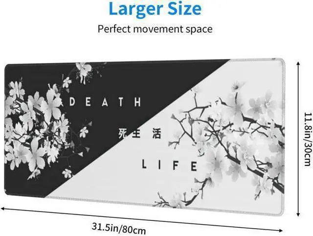 Alt view image 7 of 7 - WISDUM Black and White Cherry Blossom Gaming Mouse Pad XL Extended Large Mouse Mat Desk Pad Stitched Edges Mousepad Long Non-Slip Rubber Base Mice Pad 31.5 X 11.8 Inch