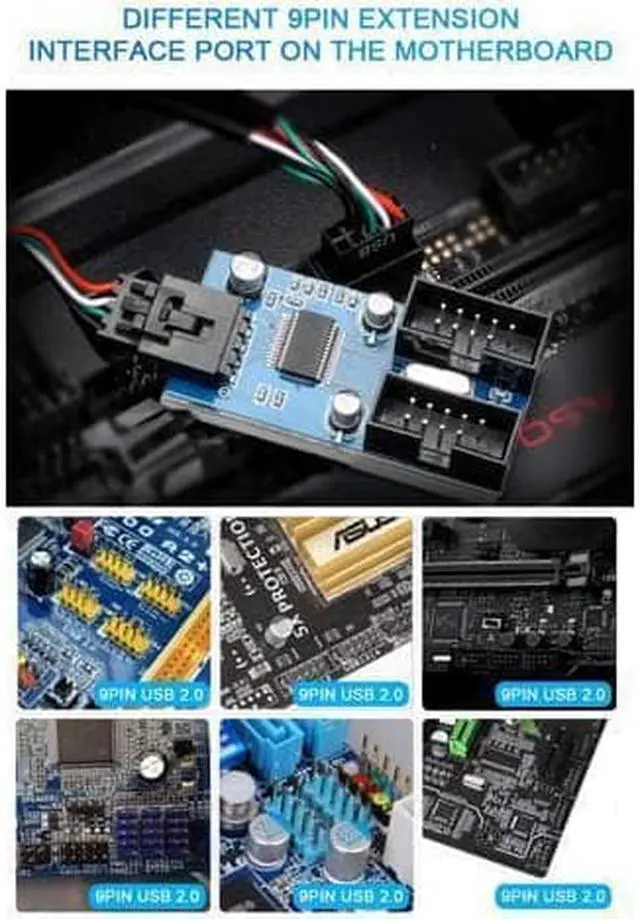 Alt view image 6 of 6 - WISDUM Motherboard USB 2.0 9pin Header 1 to 4 Extension Hub Splitter Adapter Converter MB USB 2.0 Female to 4 Female 30CM Cable USB 9-pin Internal Cable 9 pin Connector Adapter Port Multiplier