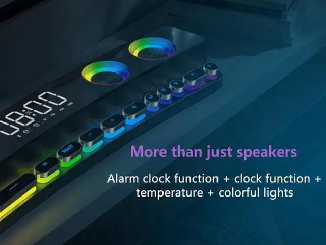 Alt view image 3 of 7 - WISDUM RGB PC Gaming Speaker Bluetooth Wireless Game Speaker Soundbar USB 3D Stereo Subwoofer AUX FM Home Clock Indoor Sound Bar Computer Loudspeaker 3600mAh