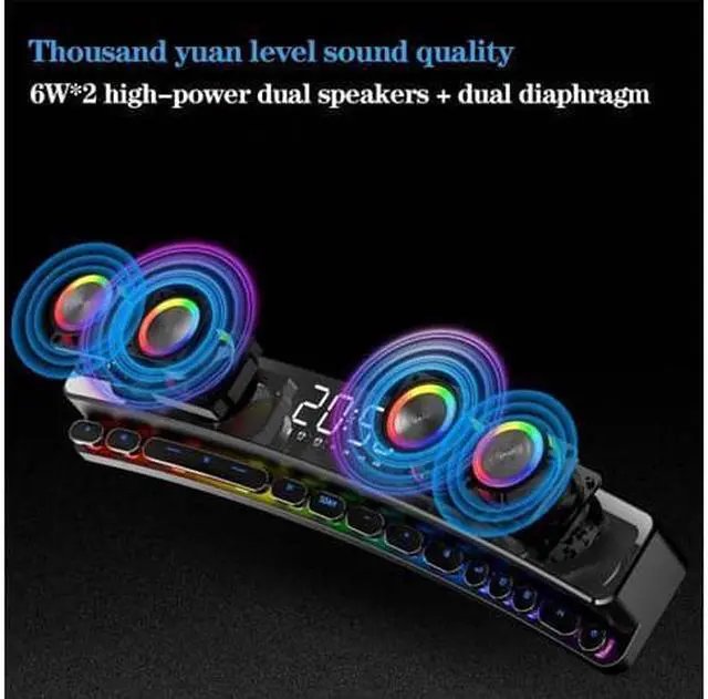 Alt view image 5 of 7 - WISDUM RGB PC Gaming Speaker Bluetooth Wireless Game Speaker Soundbar USB 3D Stereo Subwoofer AUX FM Home Clock Indoor Sound Bar Computer Loudspeaker 3600mAh