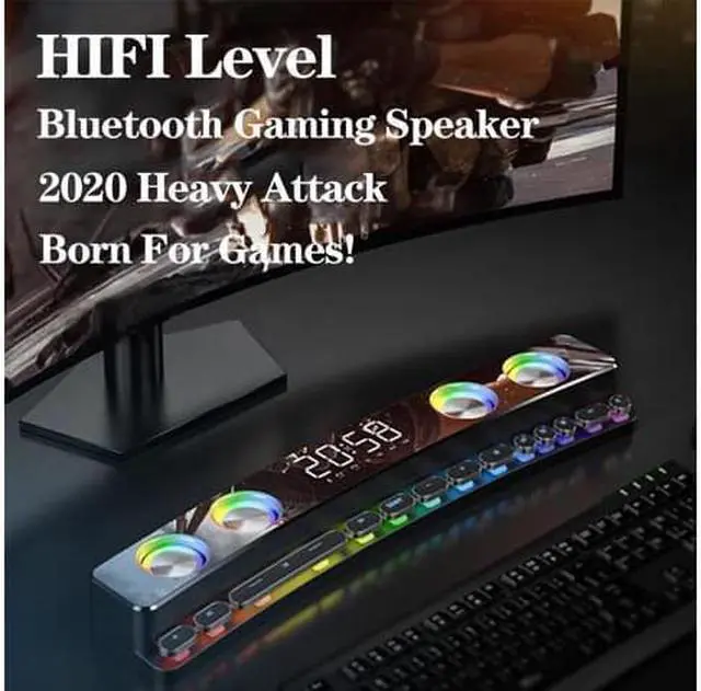 Alt view image 4 of 8 - WISDUM RGB PC Gaming Speaker Bluetooth Wireless Game Speaker Soundbar USB 3D Stereo Subwoofer AUX FM Home Clock Indoor Sound Bar Computer Loudspeaker 3600mAh (Luxury White)