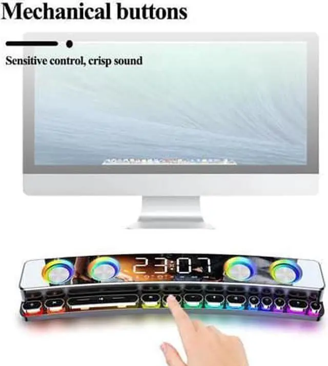 Alt view image 7 of 8 - WISDUM RGB PC Gaming Speaker Bluetooth Wireless Game Speaker Soundbar USB 3D Stereo Subwoofer AUX FM Home Clock Indoor Sound Bar Computer Loudspeaker 3600mAh (Luxury White)