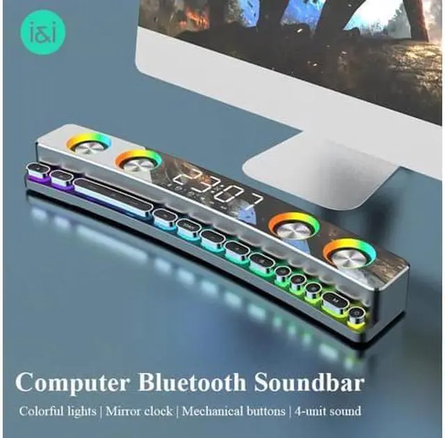 Alt view image 3 of 8 - WISDUM RGB PC Gaming Speaker Bluetooth Wireless Game Speaker Soundbar USB 3D Stereo Subwoofer AUX FM Home Clock Indoor Sound Bar Computer Loudspeaker 3600mAh (Luxury White)