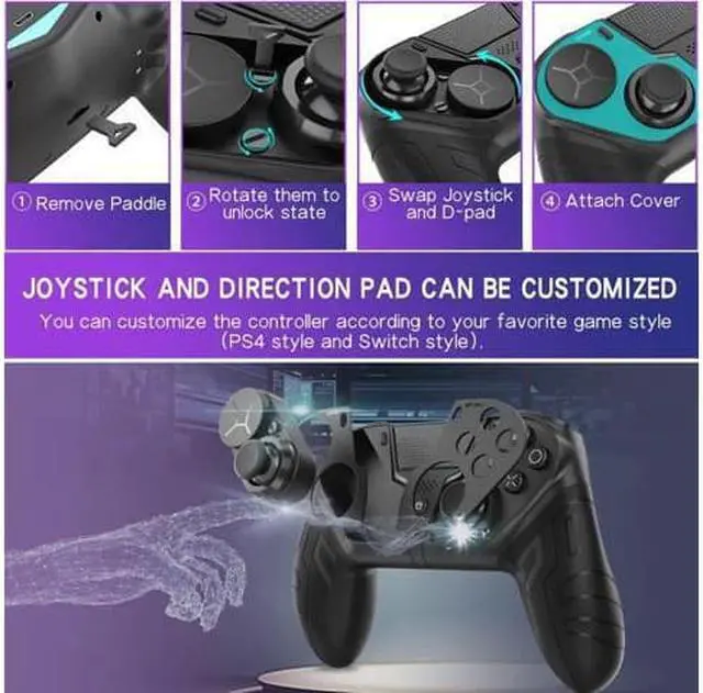 Alt view image 6 of 7 - WISDUM Wireless Game PS4 Gamepad Controller For PS4 Elite/Slim/Pro Console For Dualshock 4 Gamepad With Programmable Back Button Support PC Black