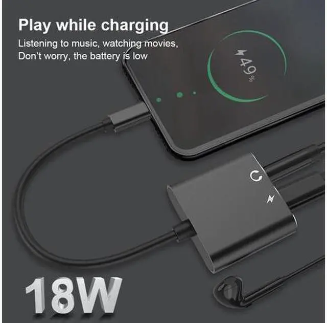 Alt view image 4 of 7 - WISDUM 2in1 USB C to 3.5mm Audio Adapter with Type C PD 18W Charging for Audio Stereo USB C to 3.5mm Headphone Jack Adapter Compatible with Samsung S20 S20 Ultra Google Pixel 5 4 4 XL 3 3 XL