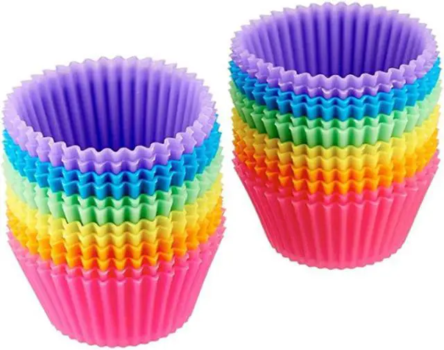 Main image of Reusable Silicone Baking Cups, Pack of 12, Multicolor. Muffin Pans and Cupcake Non Stick Muffin Cups Silicone Cake Baking Cups