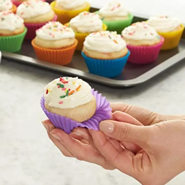 Alt view image 2 of 4 - Reusable Silicone Baking Cups, Pack of 12, Multicolor. Muffin Pans and Cupcake Non Stick Muffin Cups Silicone Cake Baking Cups