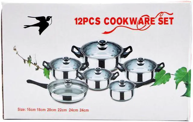 Main image of Stainless Steel 12-Piece Cookware Set, Silver, kitchen casserole set, cooking set