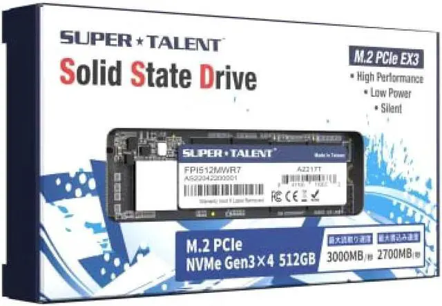 Alt view image 3 of 9 - Super Talent Super Talent Internal SSD 512GB PCIe Gen3x4 NVMe M.2 Up to 3000MB/s FPI512MWR7 Domestic Product