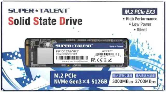 Alt view image 2 of 9 - Super Talent Super Talent Internal SSD 512GB PCIe Gen3x4 NVMe M.2 Up to 3000MB/s FPI512MWR7 Domestic Product