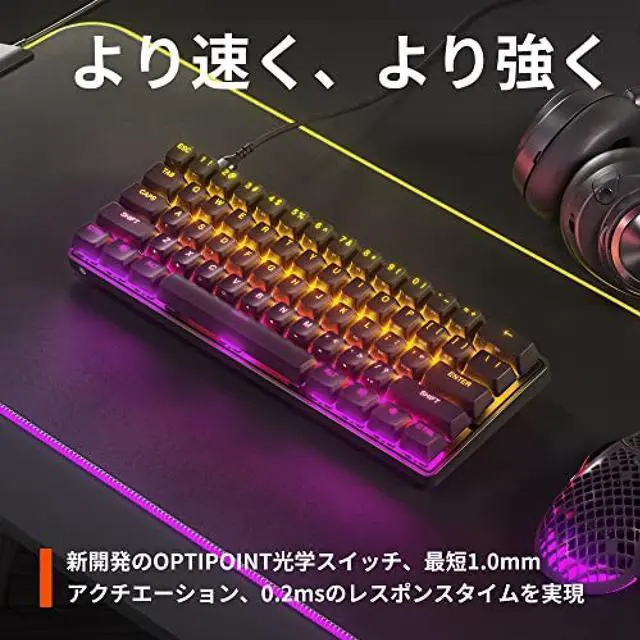 Alt view image 2 of 6 - Steelseries Gaming Keyboard Mini Size Apex 9 Mini US Wired English Layout OptiPoint Optical Switch Equipped Actuation Point Variable Heavy Duty 64837