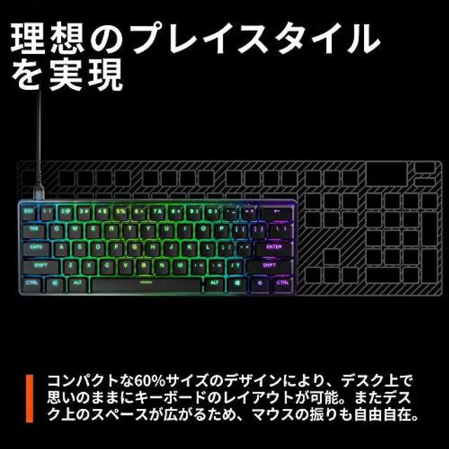Alt view image 4 of 6 - Steelseries Gaming Keyboard Mini Size Apex 9 Mini US Wired English Layout OptiPoint Optical Switch Equipped Actuation Point Variable Heavy Duty 64837