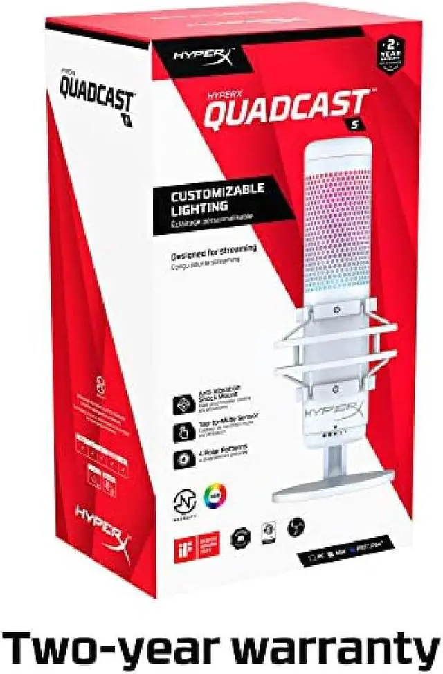 Alt view image 13 of 13 - HyperX QuadCast S - USB Microphone (White-Grey) - RGB Lighting