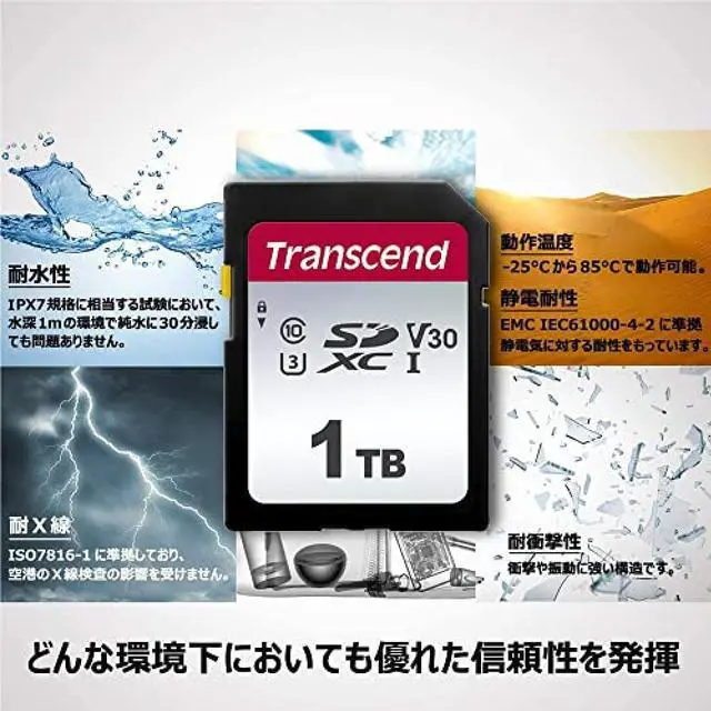 Alt view image 5 of 10 - 1TB Transcend 300S SDXC UHS-I U3 V30 SD Memory Card CL10 100MB/sec
