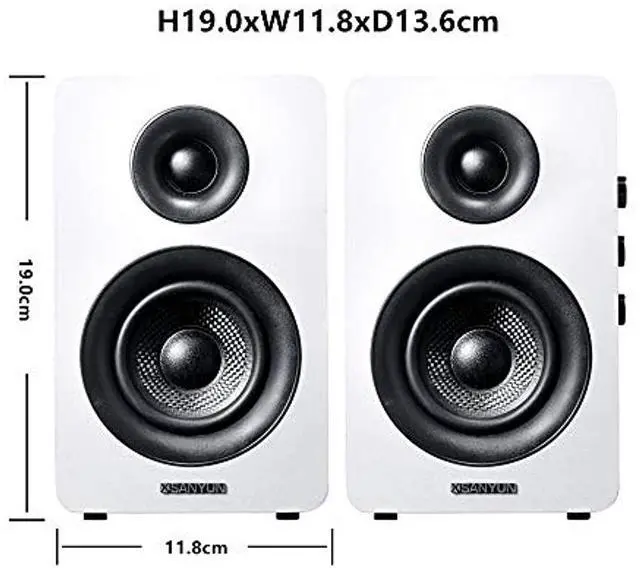 Alt view image 2 of 7 - Sanyun SW208 3" Active Bluetooth 5.0 Bookshelf Speakers - 60W carbon fiber speaker unit - Built-in 24-bit DAC - Dynamic 3D surround sound - 2.0 Computer PC Monitor Gaming Speakers (Pair, White)
