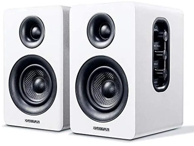 Main image of Sanyun SW208 3" Active Bluetooth 5.0 Bookshelf Speakers - 60W carbon fiber speaker unit - Built-in 24-bit DAC - Dynamic 3D surround sound - 2.0 Computer PC Monitor Gaming Speakers (Pair, White)