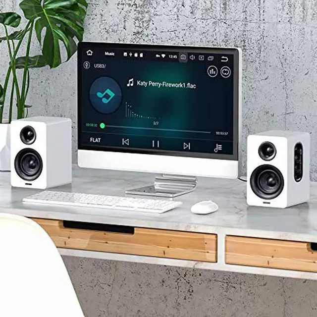 Alt view image 6 of 7 - Sanyun SW208 3" Active Bluetooth 5.0 Bookshelf Speakers - 60W carbon fiber speaker unit - Built-in 24-bit DAC - Dynamic 3D surround sound - 2.0 Computer PC Monitor Gaming Speakers (Pair, White)