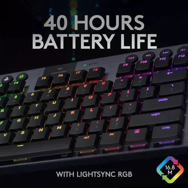 Alt view image 2 of 5 - Logitech G915 TKL Tenkeyless Lightspeed Wireless RGB Mechanical Gaming Keyboard, Low Profile Switch Options, LIGHTSYNC RGB, Advanced Wireless and Bluetooth Support