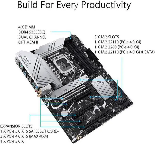 Alt view image 4 of 5 - ASUS Prime Z790-P WiFi D4 LGA 1700(Intel 14th & 13th & 12th Gen) ATX motherboard (PCIe 5.0,DDR4,14+1DrMOS,3x M.2, WiFi 6,Bluetooth v5.2,2.5Gb LAN, front panel USB 3.2 Gen 2 USB Type-C,Thunderbolt 4