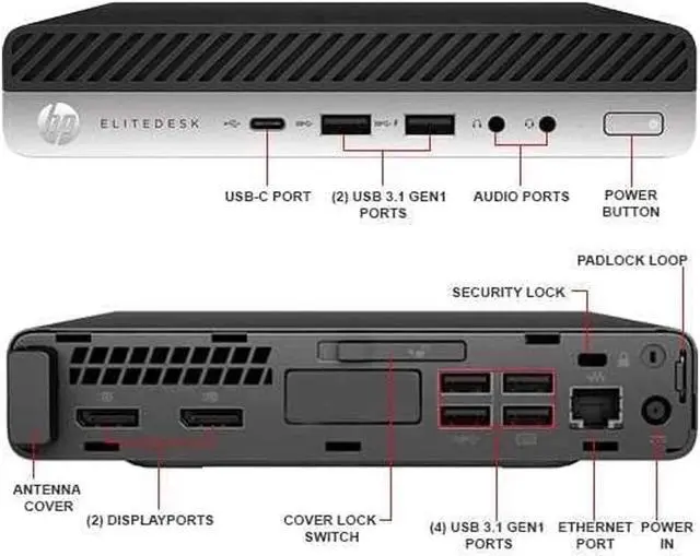 Alt view image 6 of 7 - HP Elitedesk 800 G3 (DM) Mini PC - Intel Core i5 (i5-6500T) 2.5GHz Quad Core CPU - 256GB HDD - 8GB RAM -  Windows 10 Pro Installed - KB/Mouse Included