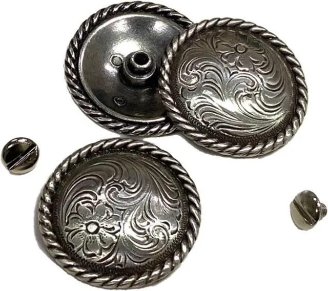 Alt view image 5 of 7 - Toxic Jungle 2 Pieces 1-1/2 Inch (38mm) Western Classic Concho, Leathercraft Embellishment, Leather Decor, Screw Back for Mounting on Your Belt, Saddle Blanket, Hats, Wallet, Antiqued Silver