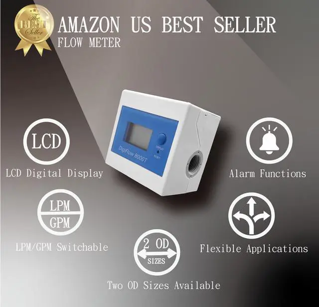 Alt view image 2 of 6 - IDENTER Filter Monitor Flowmeter Digital LCD Display Water Liquid Control Flow Sensor 3/8" NPT Liter/Gallon Counting Down