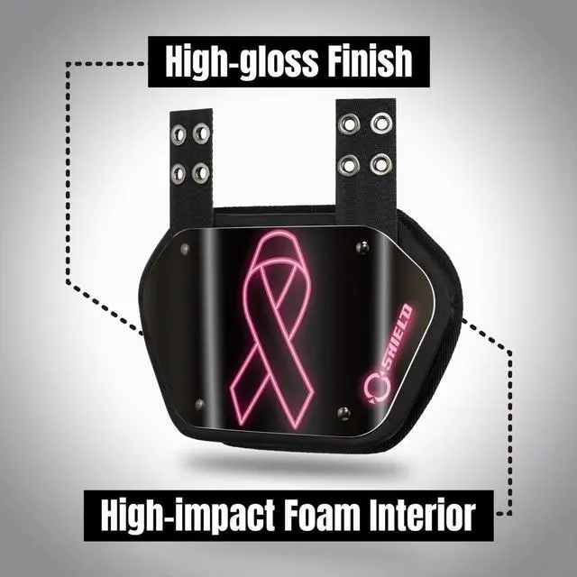 Alt view image 3 of 6 - O Shield Pink Ribbon Football Back Plate, Lower Back Pads for Football Players, Rear Protector, Universal Fit, BCRF (Breast Cancer Research Foundation) Supporter - Youth