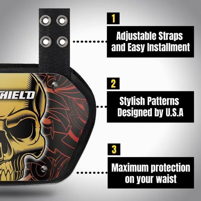 Alt view image 2 of 6 - O Shield POWER SKULL Football Back Plate, Lower Back Pads for Football Players, Rear Protector, Youth Fit