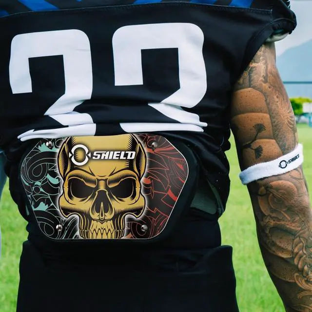 Alt view image 6 of 6 - O Shield POWER SKULL Football Back Plate, Lower Back Pads for Football Players, Rear Protector, Youth Fit