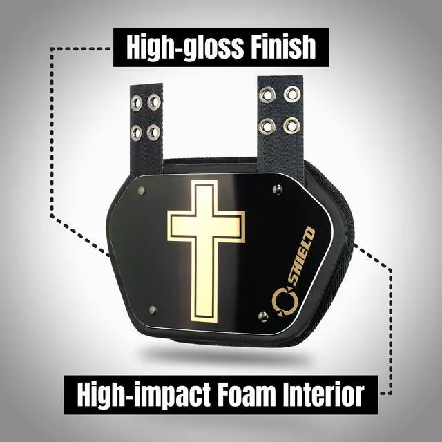 Alt view image 3 of 6 - O Shield Golden CROSS Chrome Football Back Plate, Lower Back Pads for Football Players, Rear Protector, Youth Fit