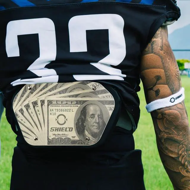 Alt view image 6 of 6 - O Shield MONEY Football Back Plate, Lower Back Pads for Football Players, Rear Protector, Youth Fit