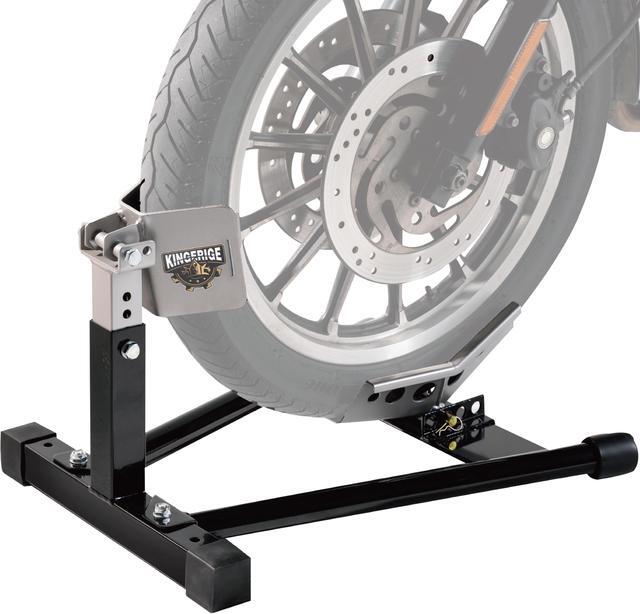Main image of KINGERIGE Adjustable Motorcycle Wheel Chock for Trailer, Heavy Duty Upfront Wheel Motorcycle Chock, Front Wheel Motorbike Trailer Wheel Chock, Front Wheel Motorcycle Wheel Chock, 16" to 21"