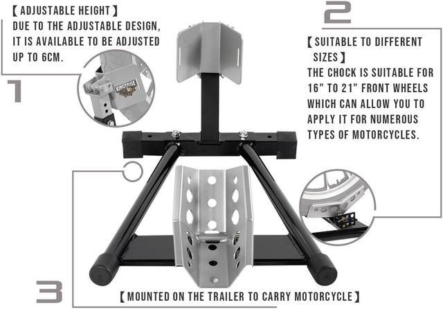 Alt view image 4 of 6 - KINGERIGE Adjustable Motorcycle Wheel Chock for Trailer, Heavy Duty Upfront Wheel Motorcycle Chock, Front Wheel Motorbike Trailer Wheel Chock, Front Wheel Motorcycle Wheel Chock, 16" to 21"