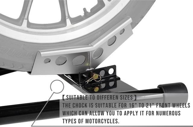 Alt view image 3 of 6 - KINGERIGE Adjustable Motorcycle Wheel Chock for Trailer, Heavy Duty Upfront Wheel Motorcycle Chock, Front Wheel Motorbike Trailer Wheel Chock, Front Wheel Motorcycle Wheel Chock, 16" to 21"