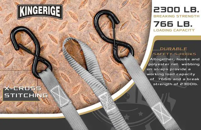 Alt view image 2 of 7 - KINGERIGE Heavy Duty Motorcycle Ratchet Straps - 4 Pack with Soft Loops and High Break Strength for Secure Transport of Motorbikes, ATVs, and More - Ideal for Trucks, Trailers, and Roof Racks