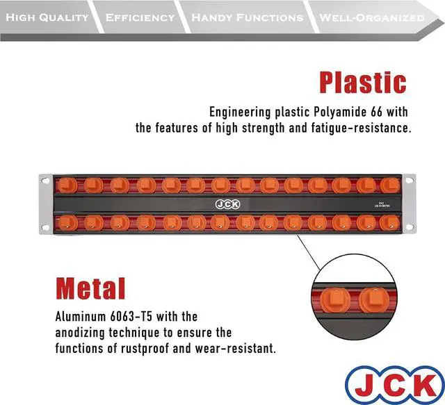 Alt view image 3 of 7 - JCK Professional Quality Aluminum Double-Rail Socket Organizer (Line-strip series) with 360 degree rotary studs Black & Orange & Blue for Metric/Imperial 3/8" sockets storage.